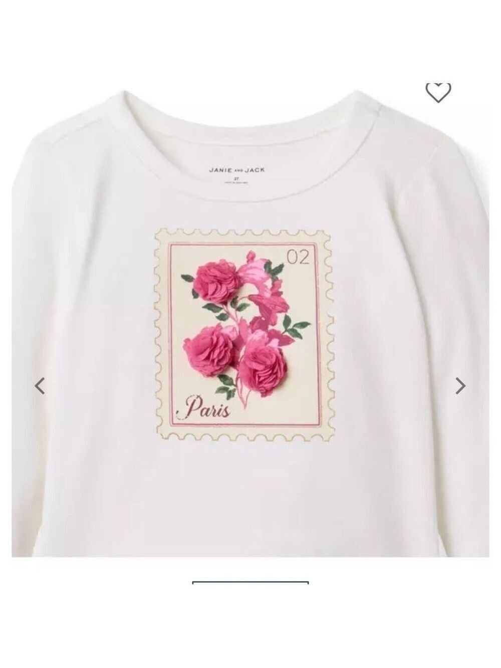 Janie and Jack White Long Sleeve Tee with Pink Floral Stamp - Picture 2 of 3